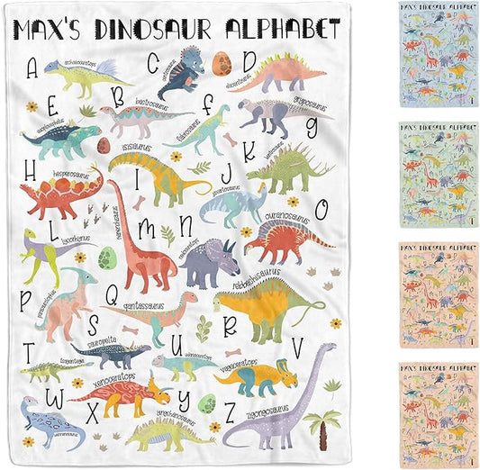 MDPrints Global Dinosaur Alphabet Personalized Baby Blanket, Custom Baby Gifts with Name, Newborn Swaddle Blanket, 30''x40''