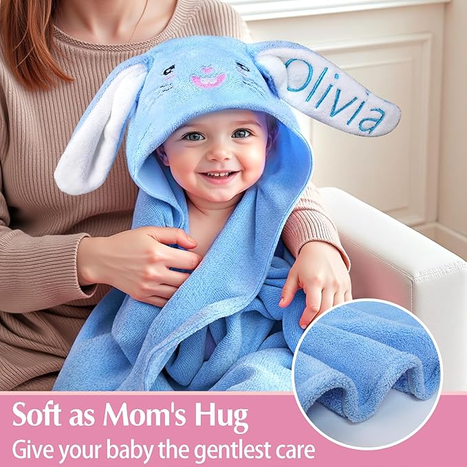 Custom Hooded Bath Towel with Name, Personalized Highly Absorbent Bunny Towels, Baby Bath Towels for Girls Boys, Easter Brithday Shower Gifts for Baby, Toddler, Newborn (Purple)