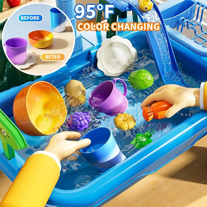 Water Table for Toddlers 1-3- Kids Play Sink with Pump and Running Water, Water Table for Kids Ages 4-8 with Fishing Games, Summer Outside Sensory Gift Toys for Boys and Girls 2 3 4 5 6 7 8