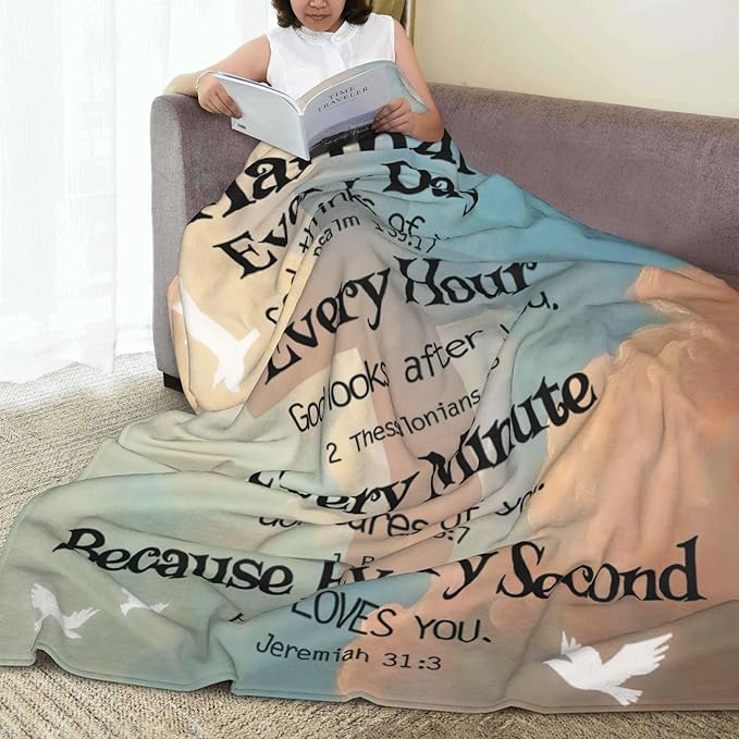 Custom Blanket Bible Verse Blanket with Inspirational Thoughts and Prayers Religious Throw Blanket Soft Lightweight Cozy Plush Warm Blankets for Women Men Christmas Birthday Gifts