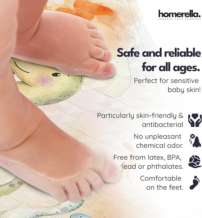 Homerella Baby Bath Tub Mat | Anti Mold Mildew Resistant Non Slip Kids and Adult Bath Tub Shower Mats | 40x16 inch Long with Suction Cups for Secure Grip Hooks for Storage & Drying | Machine Washable
