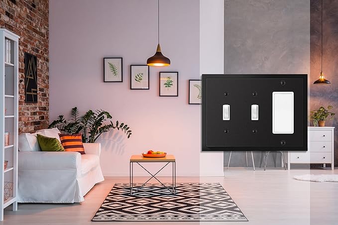 Modern Edge Decorative Wall Plate Switch Plate Outlet Cover, Durable Solid Zinc Alloy (Double Toggle/Single Decorator, Matte Black)