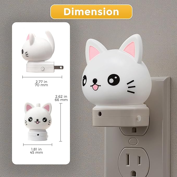 L LOHAS LED Plug in Night Light for Kids, 3D Cute Cat Night Lights with Dusk to Dawn Sensor, RGB+Soft White 3000K Cat Night Light, Christmas Birthday Gift Nightlight for Kids, Room Decor