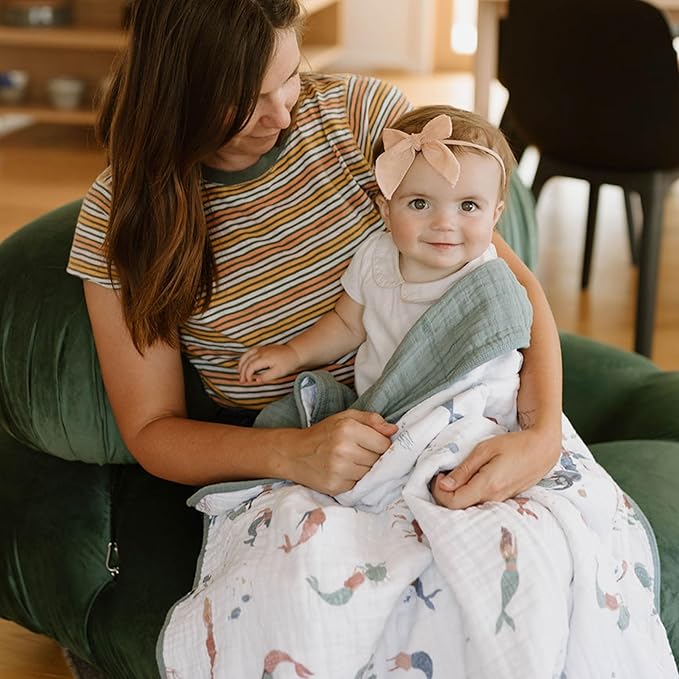 Little Unicorn Original Premium Cotton Quilt | Multi-Layered & Extra-Soft Muslin Fabric |for Babies & Toddlers (Mermaids)