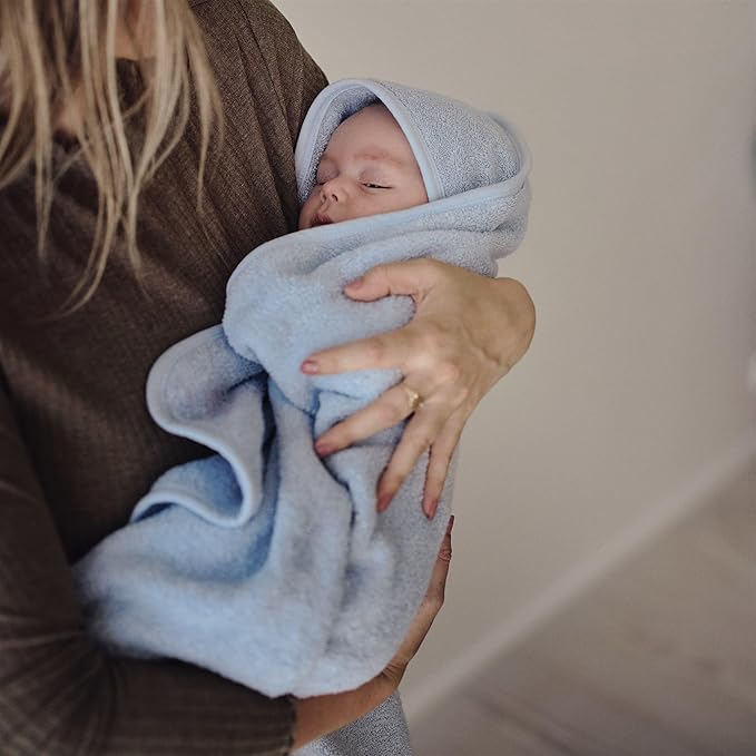 Organic Cotton Baby Hooded Towel - Super-Soft and Absorbent Bath Towel for Newborn, Boy, Girl - 32" x 32" (Baby Blue)