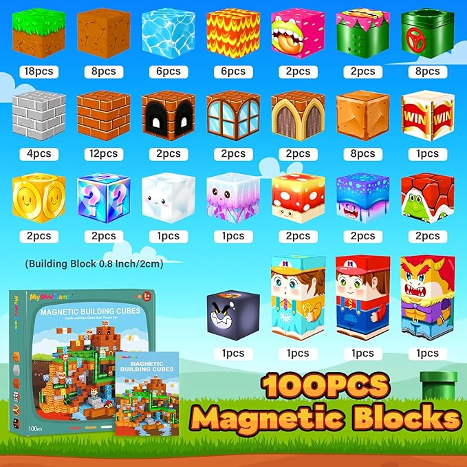 Magnetic Blocks Kids Toys & Games, Magnetic Building Cubes Montessori Construction Sensory Toys for 3-5 5-7 6-8 8-13 Year Old Boys Girls, Toddler for Ages 3+ Birthday Decorations Party Favors Gifts