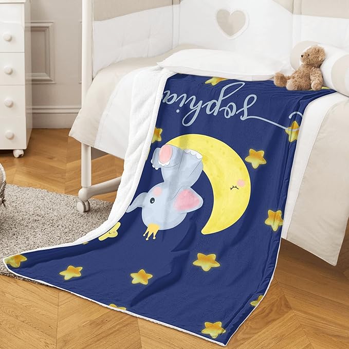 Custom Baby Blanket with Name, Personalized Elephant Swaddle Blanket for Girls, Customized Shower Gifts for Baby Girls, Christmas Birthday Newborn Baby Gifts