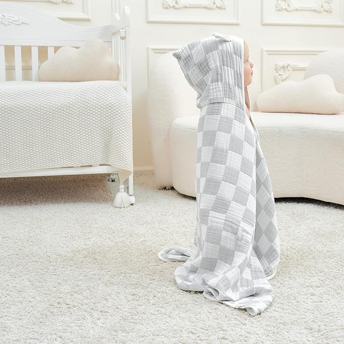 Ultra-Soft Muslin Baby Hooded Towel - 55 x 28 Inches, Ideal for Bath & Beach, Suitable for Both Boys & Girls from Newborns to Toddlers