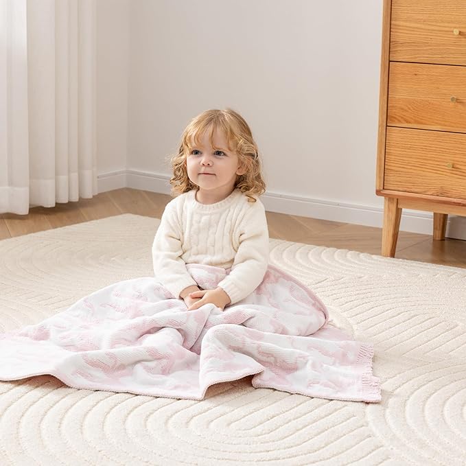 Berkshire Baby Blanket,Ultra-Plush Reversible Chenille Knit Toddler Blanket,Cute Pattern Nursery Crib Blanket,Ideal Baby Gift(30x40 Inches,Ribbon Bow White Pink)