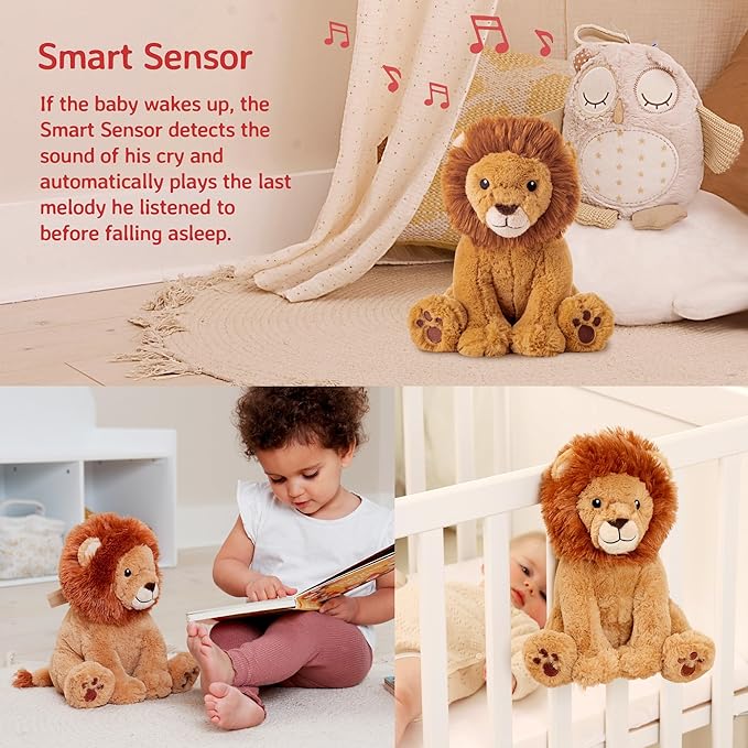 Cloud b Sound Machine with White Noise Soothing Sounds | Cuddly Stuffed Animal | Adjustable Settings and Auto-Shutoff | Louis Lion Smart Sensor