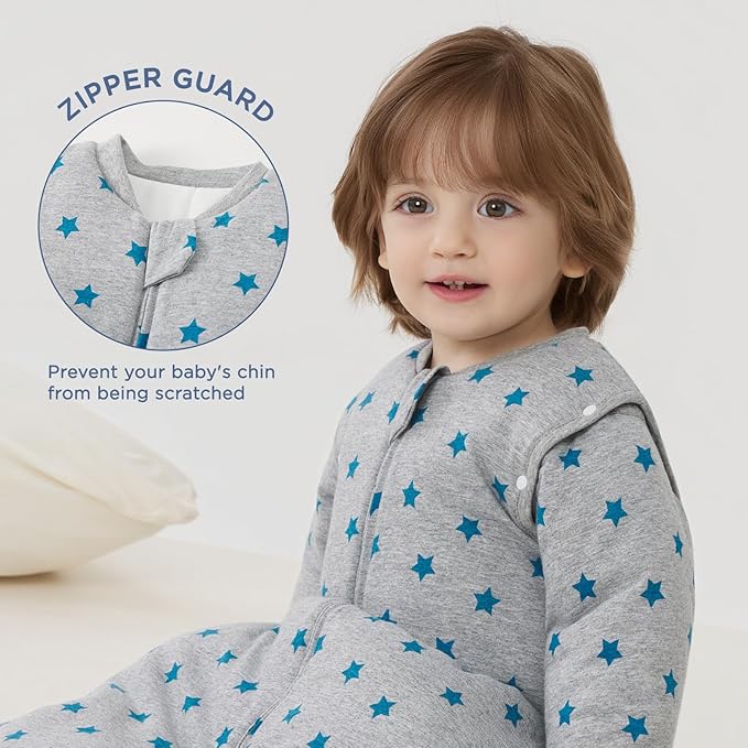 Duomiaomiao 3.5 TOG Baby Sleep Sack 100% Cotton Winter Long Sleeve Baby Wearable Blanket, Super Warm Quilted Comfy Toddler Sleeping Sack