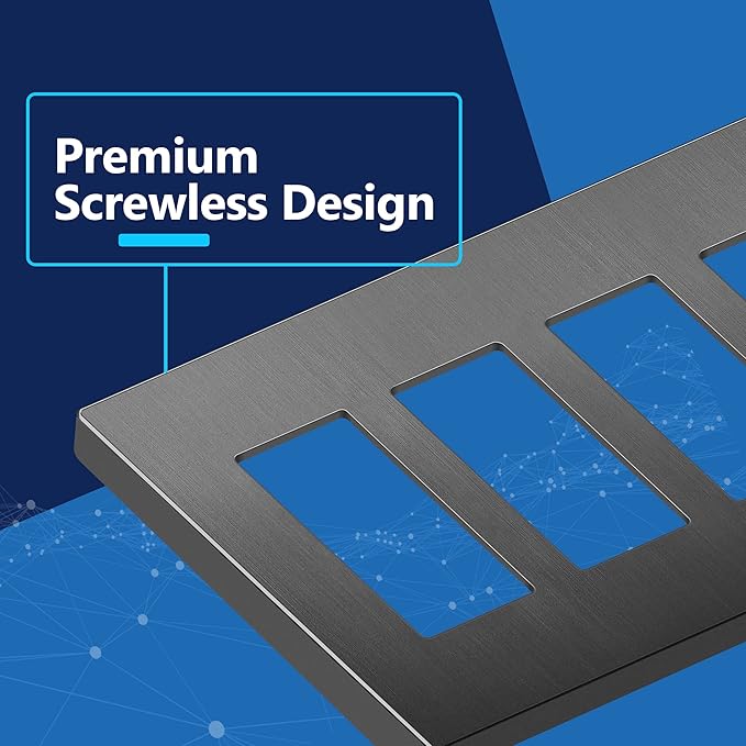 LIDER Brushed Finish Decorator Switch Cover, Screwless Wall Plate, Mid-Size 4-Gang 4.88" x 8.58", Unbreakable Polycarbonate Thermoplastic, UL Listed, LSWP-34M-BSG, Brushed Space Gray