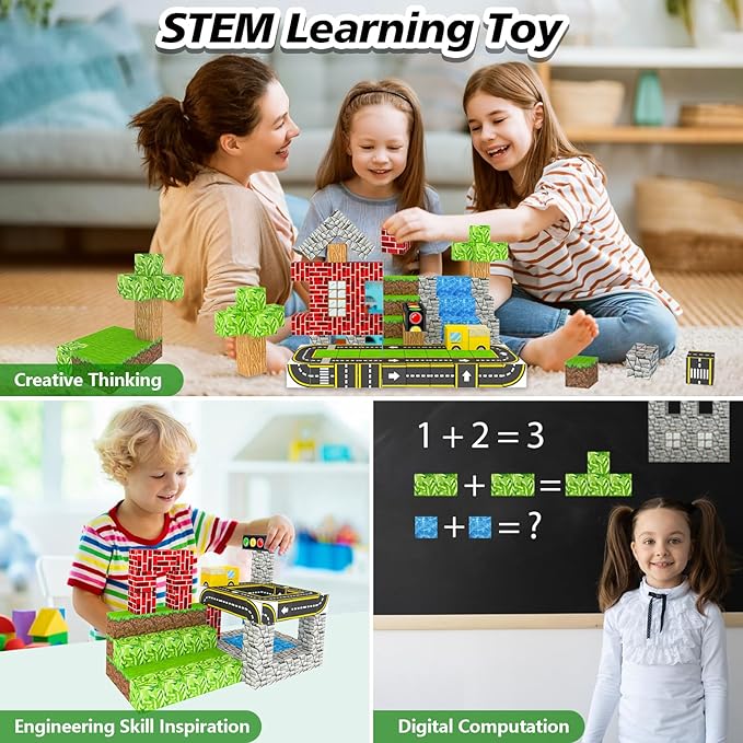 200PCS Magnetic Building Blocks for Kids Ages 4-8, Magnetic Cubes, Magnet STEM Sensory Toys-Tiles Road Track, Magnet World Build Set, Christmas Birthday Gifts Toy for Girls & Boys 3+ Ages