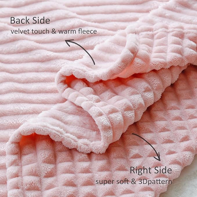 HOMRITAR Baby Blanket for Girls Super Soft Fuzzy Cozy Warm Toddler Blanket with 3D Jacquard Square Grid Design, Lightweight Flannel Bed Blankets for All Seasons Pink 30 x 40 Inch