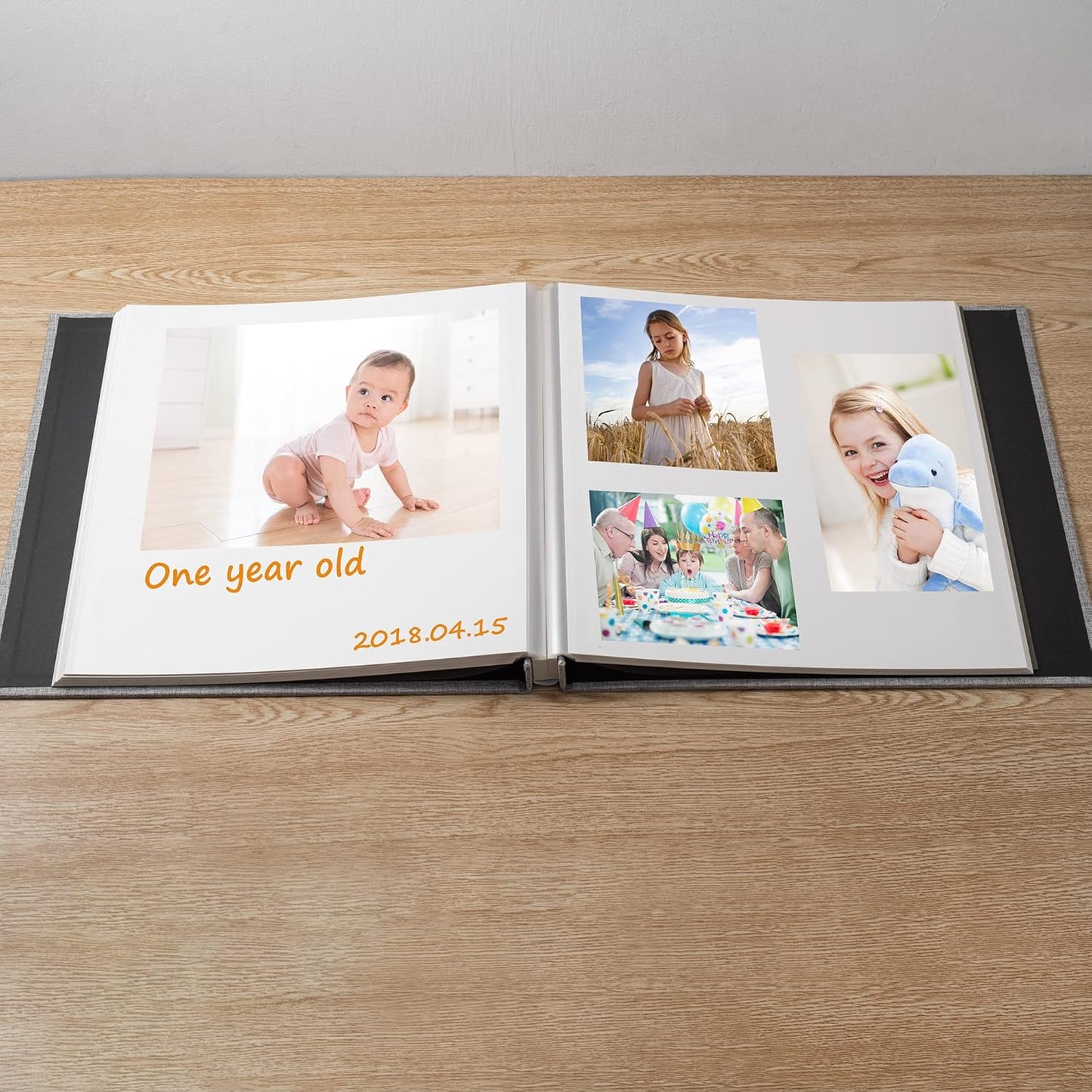 Large Photo Album Self Adhesive Scrapbook Album for 4×6 5×7 8×10 Pictures DIY Magnetic Linen Cover Album 60 Pages for Family Wedding Gifts with Metal Pen and Plastic Board