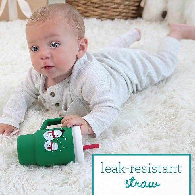 Infantino My 1st Tumbler, Silicone Sippy Cup with Straw & Handle, Spill-Resistant Baby Cup for On-the-Go, BPA-Free Transition Bottle, Snowman