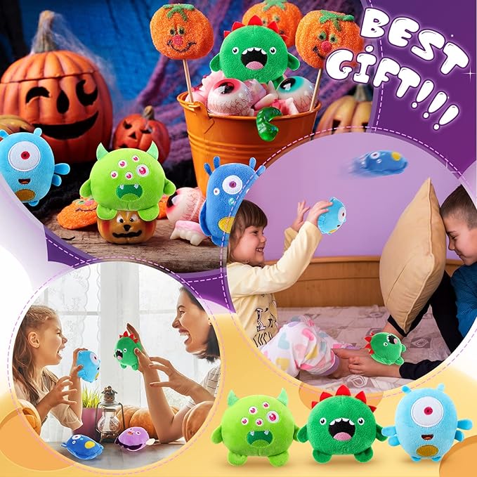 Aoriher 15 Pcs Monster Stuffed Toys Bulk Mini Stuffed Animals 3.2 Inches Small Plush Keychain for Operation Christmas Items Baby Shower Favors Bag Fillers Halloween Classroom Prizes, 5 Styles