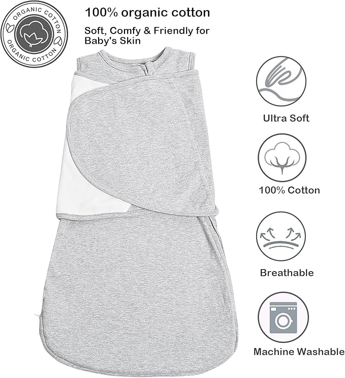Baby Sleep Sack Swaddle,Swaddles 3-6 Months,3-Way Adjustable Wearable Transition Blanket Boy And Girl,100% Cotton,TOG 1.0(Grey)