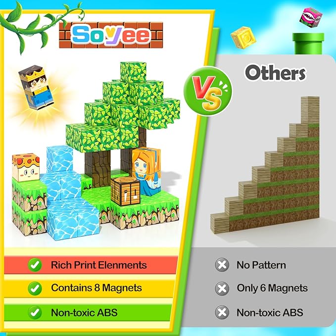 120PCS 1'' Magnetic Blocks-Build Mine Magnet World Set Sensory Toys for Kids 3+ Years Old Magnetic Cubes for Boys Toddler Boys Toys Age 4-6 8-10 10-12