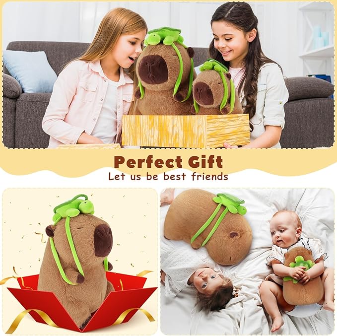 Achwishap Capybara Plush With Turtle Backpack - Cute Stuffed Animal Toy, Soft and Kawaii Plushies Gift for Kids and Adults (10")