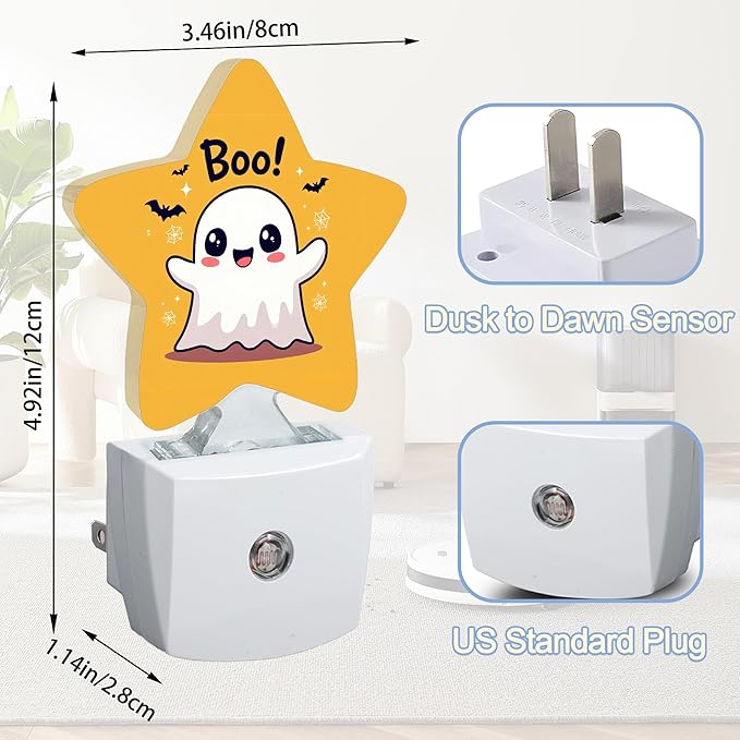 Cute Ghost Nightlight,Halloween Bat Star Night Lights Plug into Wall Decorations for Bedroom Bathroom,Dusk to Dawn Sensor Kitchen Hallway Stairs Energy Efficient Desk Lamp