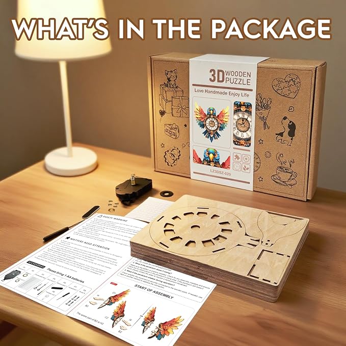 3D Puzzle for Adults Clock - Parrot Wall Clock Design Model Kit-Mechanical DIY Pendulum Clock with Roman Numerals- Desk Home Office Decor Personalized Gift for DIY Lovers