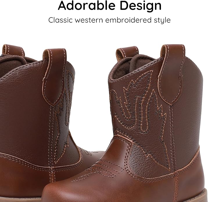 Blikcon Toddler Cowboy Boots for Boys Girls Baby Infant Cowgirl Boots Round Toe All Seasons 6-36 Months (Infant/Toddler)