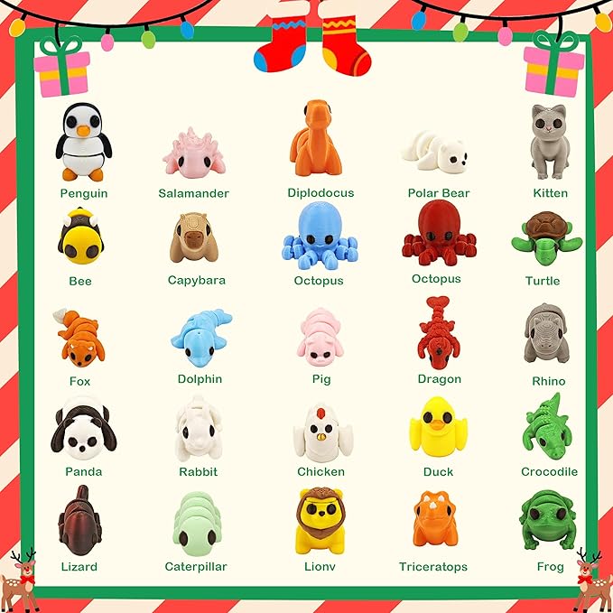 25 pcs Animal Figurines, 3D Printed Animal Figurines Set, Articulated, Party Favors, Pocket Fidget Toys Bulk, Goodie Bag Stuffers, Gifts for Boys Girls Toddlers, Office Desk Pets, Classroom rewards