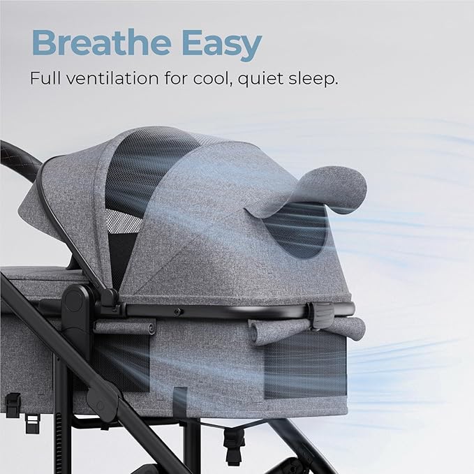 newyoo Bassinet Stroller for Baby, Nestro 516M, Convertible Infant Strollers w Reversible Seat & Cup Holder, 2-in-1 Rear-Facing Pram from Newborn to Toddler, One-Hand Easy Fold, Grey