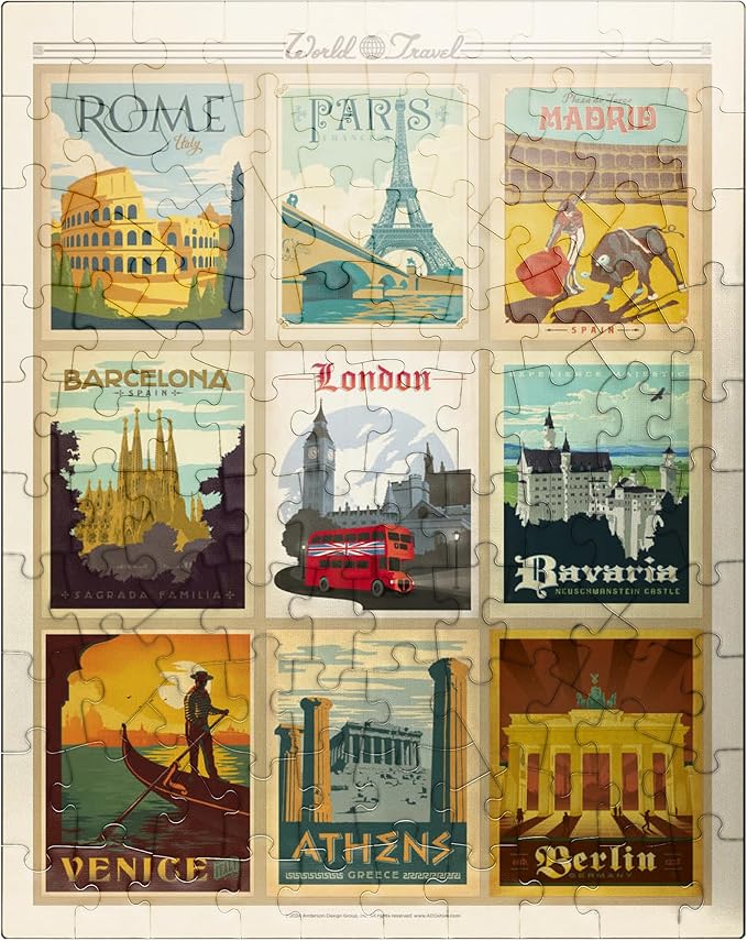 MyPuzzle World Travel: Multi-Image Print - Edition 1, Vintage Poster - Premium 100 Piece Jigsaw Puzzle for Adults