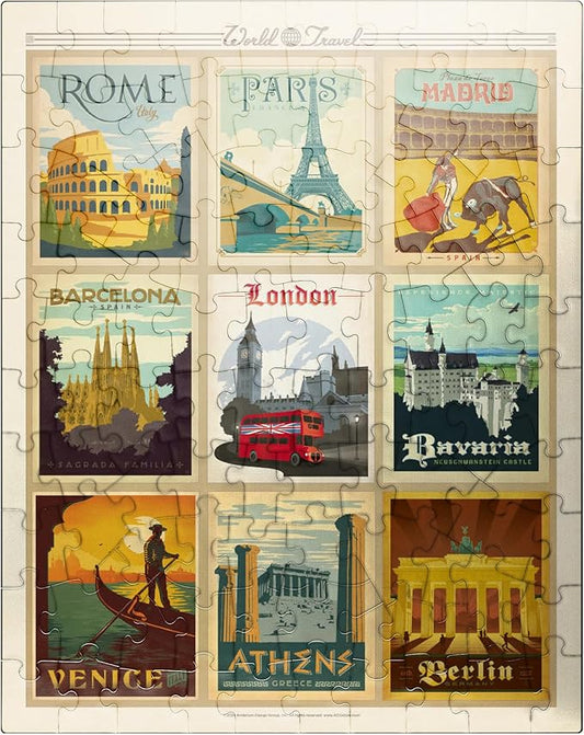 MyPuzzle World Travel: Multi-Image Print - Edition 1, Vintage Poster - Premium 100 Piece Jigsaw Puzzle for Adults