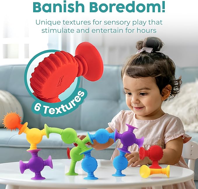 BUNMO Stocking Stuffers for Kids - Toddler Suction Bath Toys - Connect, Build, Create - Toddler Stocking Stuffers - Fine Motor Skills - Stimulating Sensory Fun - Textured 44 Pack