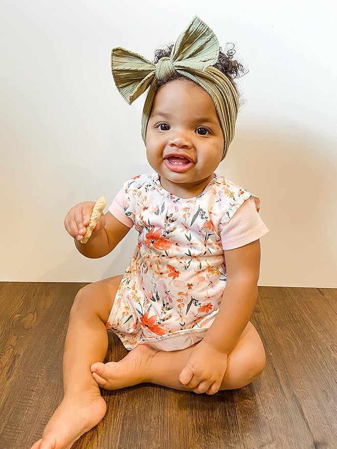 BapronBaby Peachy Dreams Bapron - No Neck Tie Safer Bib for Baby & Toddler - Soft Waterproof Stain Resistant - Machine Washable - Sz Baby/Toddler 6m-3T