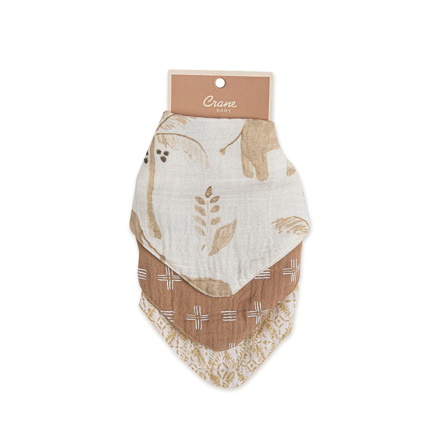 Crane Baby Soft Muslin Bandana Bibs for Boys & Girls, Safari Animal Baby Bibs, Adjustable Absorbent Burp Bandana Set, Pack of 3