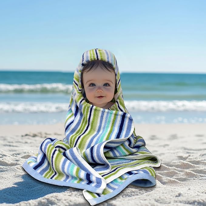 ORIGINAL KIDS Hooded Baby Towel for Newborn - 100% Cotton Large Baby Bath Towels with Hood for Boys, Girls, Infants, Toddler - Extra Absorbent & Soft Newborn Bath Essentials - Large 24x30 - Blue Multi