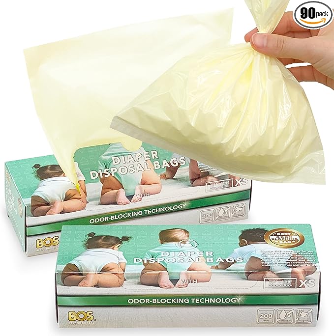 BOS, Odor-Sealing Dirty Diaper Trash Bags - Scent & Smell Free (Color: Cream Yellow) (Pack of 2)(X-Small)