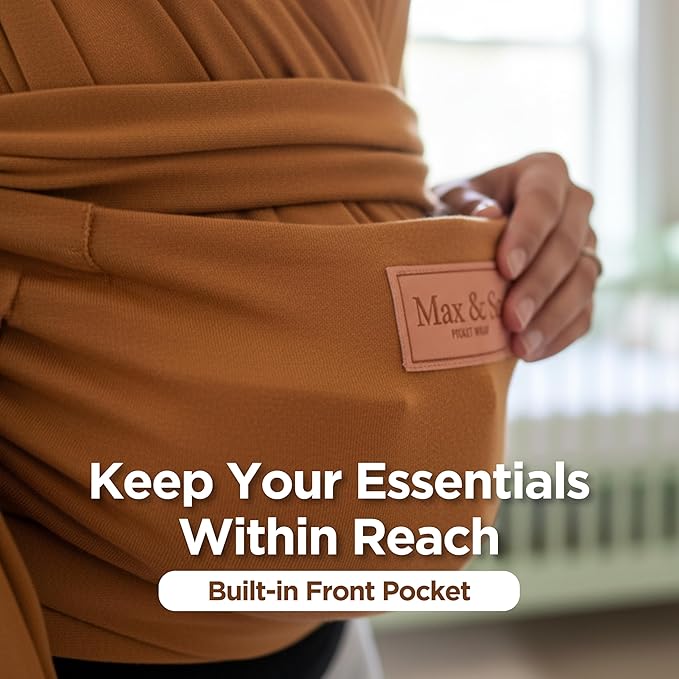 Baby Wrap Carrier - Premium Cotton Baby Carrier Wrap for Newborn to Toddler- Infant Carrier- Baby Holder One Size Fits All with Front Pocket (Black) by Max&so