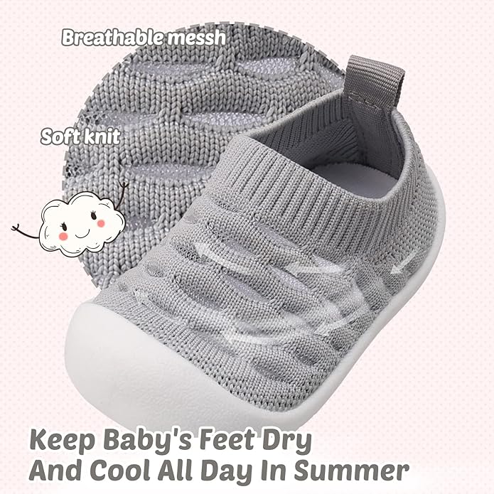 Baby First-Walking Shoes 1-4 Years Kid Shoes Trainers Toddler Infant Boys Girls Soft Sole Non Slip Cotton Canvas Mesh Breathable Lightweight TPR Material Slip-on Sneakers Outdoor
