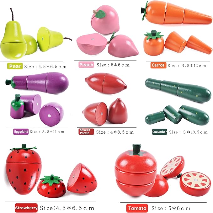 Wooden Play Food for Kids Kitchen - Toys Food Vegetables and Fruit for 2 Year Old Boys Girls Role Pretend Play Early Education Montessori Education