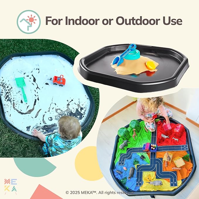 MEKA Tuff Tray with Solar Fountain, Sensory Water Play Tray for Kids, Outdoor Indoor Messy Play, STEM Activities, Classroom or Home Use ((Black, Large 38" x 38"))