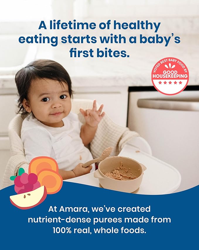 Amara Organic Baby Food - Stage 2 - Peas, Corn & Carrots - Baby Cereal to Mix With Breastmilk, Water or Baby Formula - Shelf Stable Baby Food Pouches Made from 100% Organic Veggies - 10 Pouches, 3.5oz Per Serving
