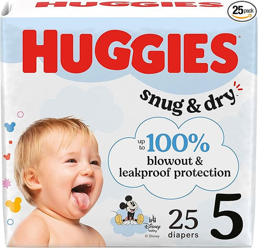 Huggies Size 5 Diapers, Snug & Dry Baby Diapers, Size 5 (27+ lbs), 25 Count, Packaging May Vary