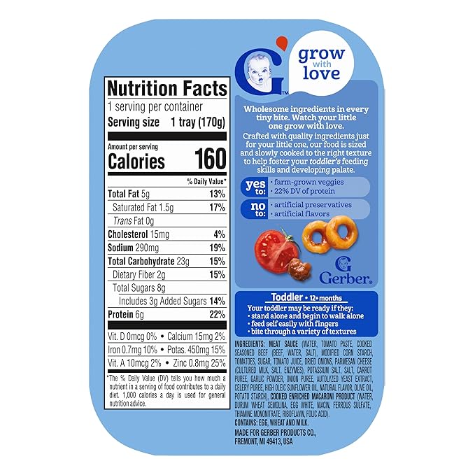 Gerber Toddler Food, Spaghetti Rings in Meat Sauce, Mealtime for Toddler, 6PK