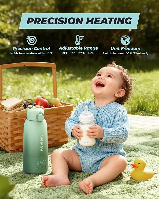 Upgraded Portable Bottle Warmer for Travel with Self-Clean Function, Precise Temp Control & 8 Feeds per Charge, 16oz Bottle Warmer On-The-Go Parents, 100W Fast Heating for Breast Milk & Formula