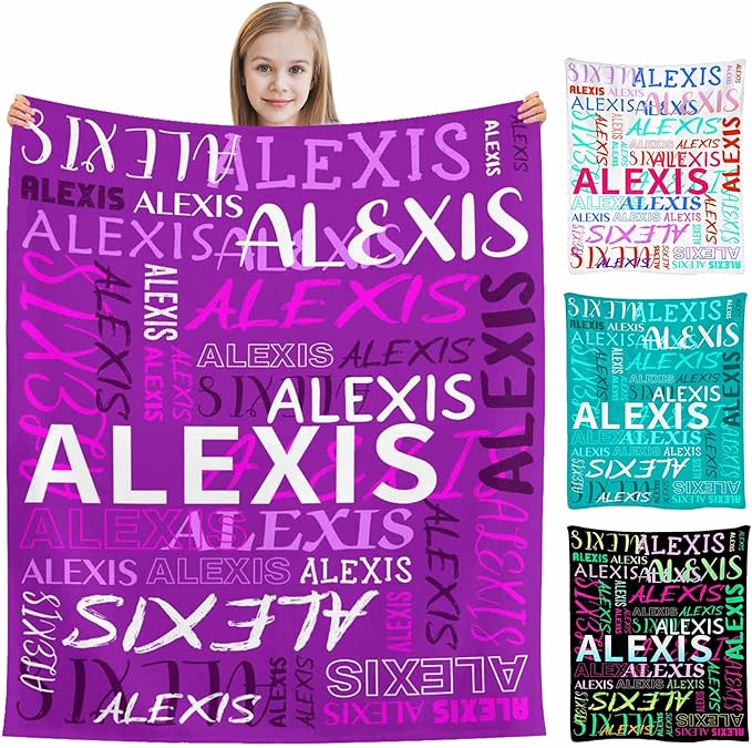M YESCUSTOM Custom Name Blankets for Boys Girls, Personalized Baby Blankets for Kids Adult Toddler Customized Soft Throw Blanket Birthday Christmas Valentines Day Purple