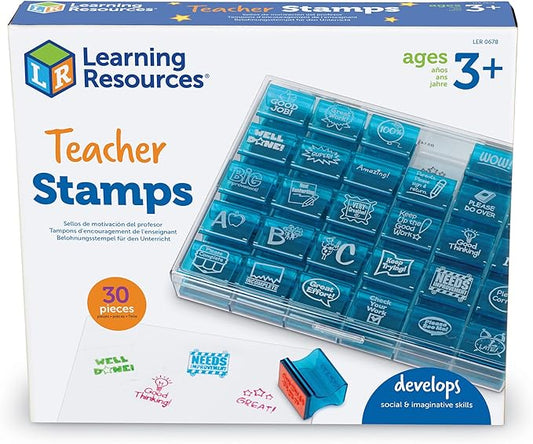 Learning Resources Jumbo Illustrated Teacher Stamps, Set of 30, Ages 3+, Messages Stamps for Homework School Classroom, Back to School Supplies,Teacher Supplies