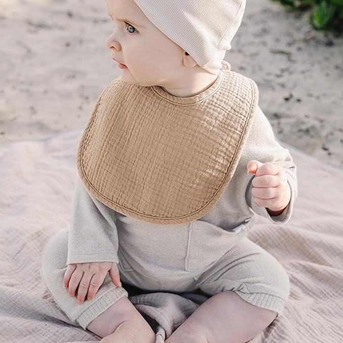 Konssy 10-Pack Muslin Baby Bibs, Soft Cotton Bandana Bibs for Drooling & Teething, Unisex Solid Colors for Boys & Girls, Newborn & Infant