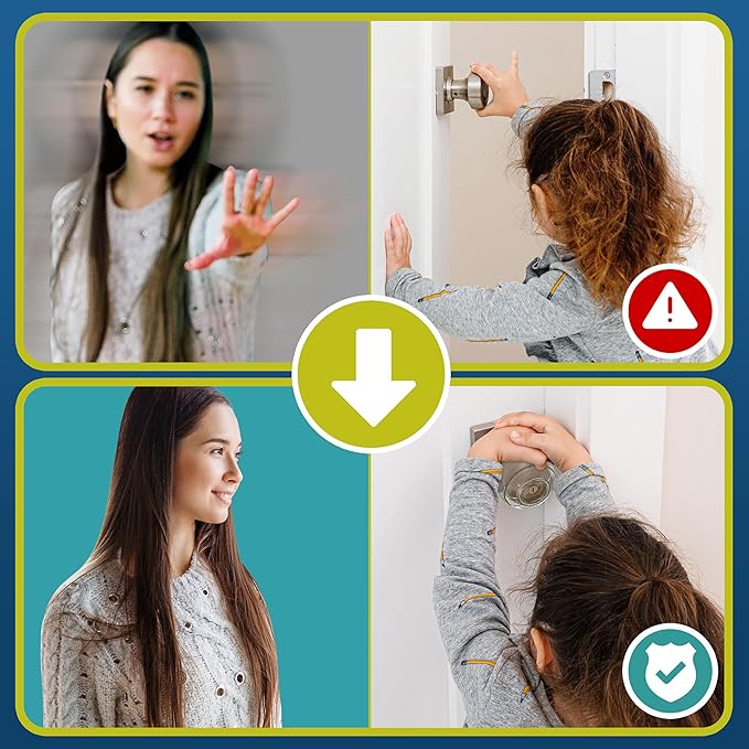 Child Safety Door Knob Cover (4 Pack) Hard-to-Remove Dual-Lock Door Handle Covers for Kids - Reusable Baby Proof Door Knob Locks - Installs Easily, No Tools Needed (Transparent)