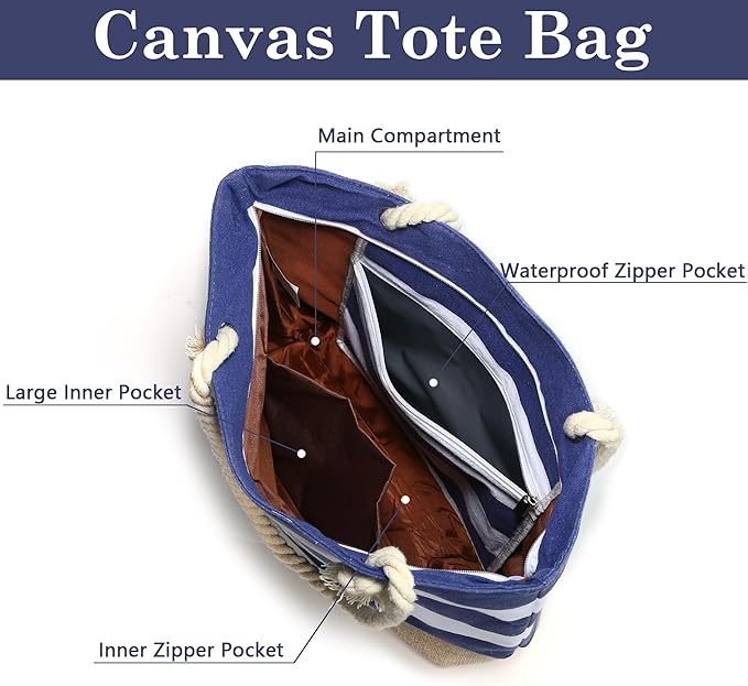 YOOLIFE Beach Bags for Women - Travel Canvas Beach Tote, Pool Waterproof Bag, Travel Essentials, Gifts for Women Birthday