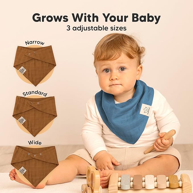 8-Pack Muslin Baby Bibs for Boys, Girls - Muslin Bandana Drool Bibs for Baby Girl & Boy, Drooling Newborn, Teething Toddler, Infant 0-36 months, 100% Cotton Extra Absorbent & Soft (Primeval)